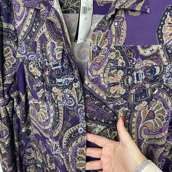 Lauren Ralph Lauren Paisley Long Dress Purple Size XL Missing Belt NWT - Picture 11 of 15